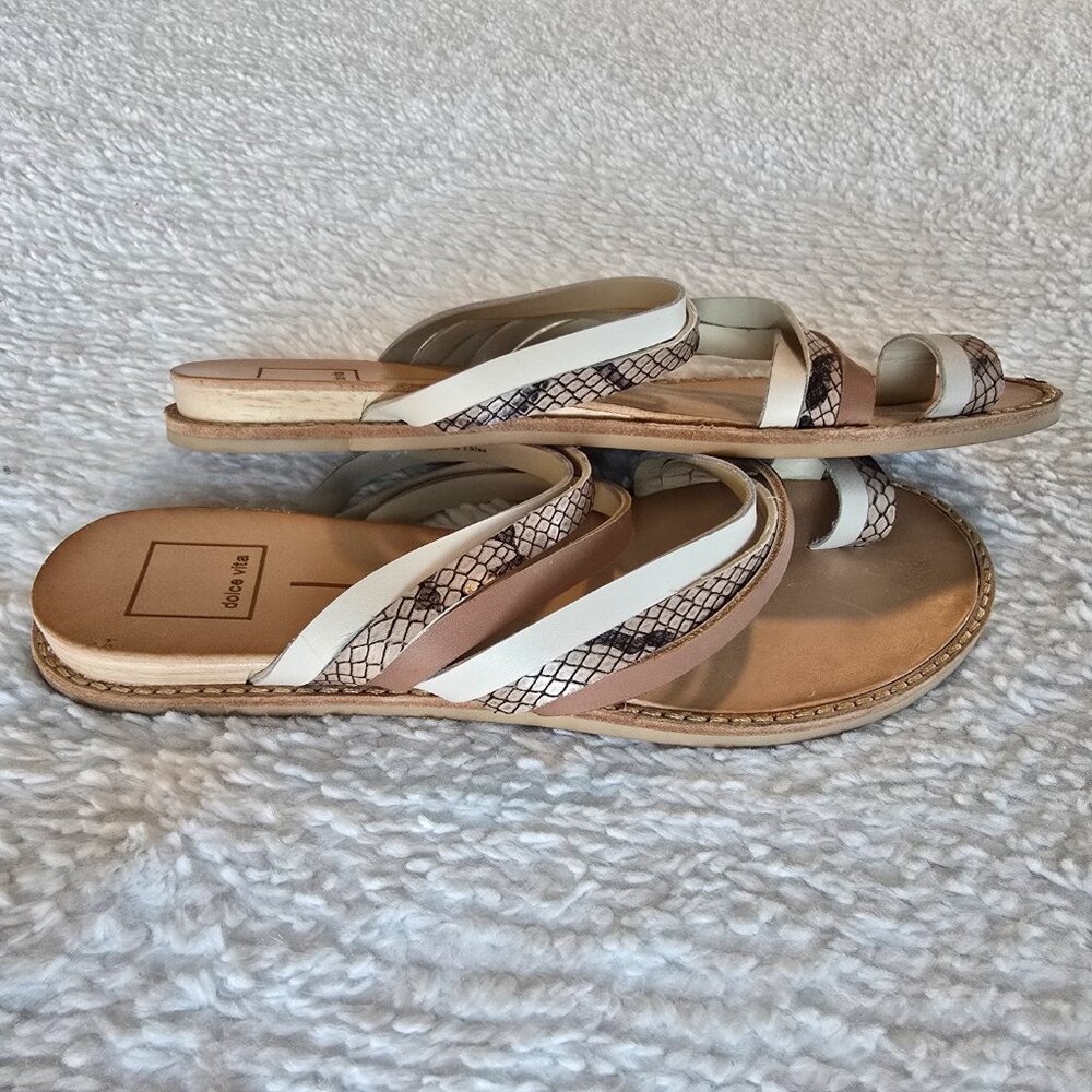 Dolce Vita Nelly Flat Sandals Beige White Neutrals Size 8 - Picture 3 of 16